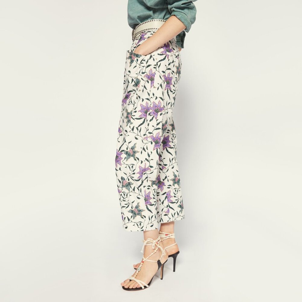 Isabel Marant "Gubaia" floral-print cropped tapered cotton trousers, size 36 - Picture 4 of 15
